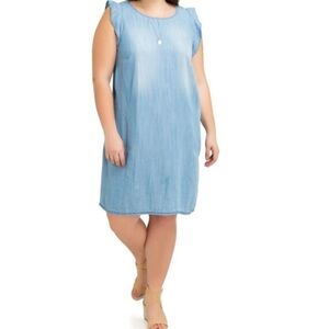 Jordache Chambray Ruffled Sleeve MIDI Dress Pockets Women’s XL